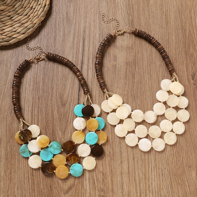 复古串珠椰壳圆片项链小众设计级感个性夸张多层波西米亚女配饰