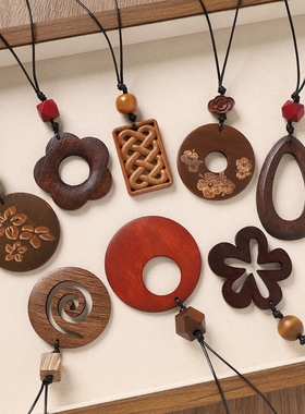 新中式复古木质长款项链小众国风民族风编织棕色毛衣链女文艺配饰