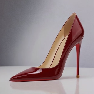 OL气质裸黑酒红漆皮高跟鞋尖头职业性感走秀女细跟四季社交女鞋