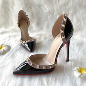 2023新款 男女高跟 小码 黑色漆皮铆钉鞋 边性感中空夜店12cm定制大码