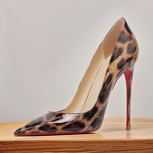 性感豹纹红底高跟鞋特曼尼亚尖头亮漆皮表演走秀四季定制大码单鞋