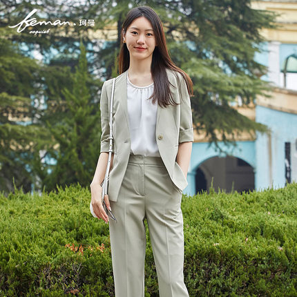 珂曼女装气质修身中袖职业通勤西装外套时尚新款商务西服高级感