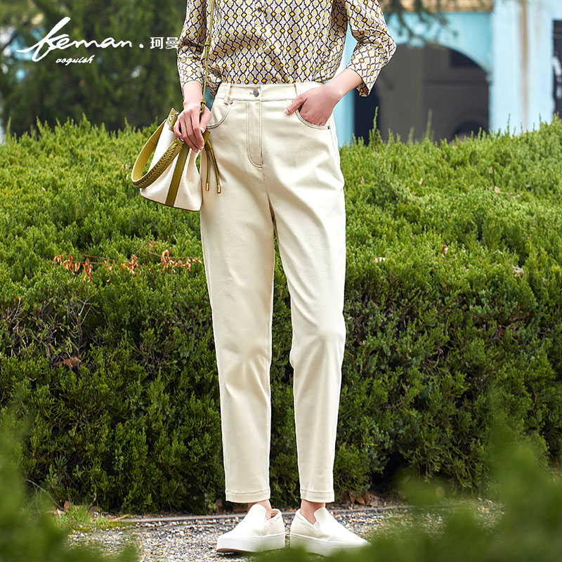 杏色直筒新款九分牛仔裤珂曼女装