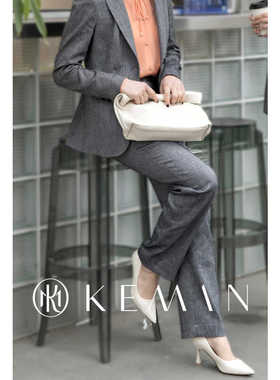 KEMAN珂曼 春夏灰色亚麻职业西裤阔腿裤女气质正装高级感显瘦裤子
