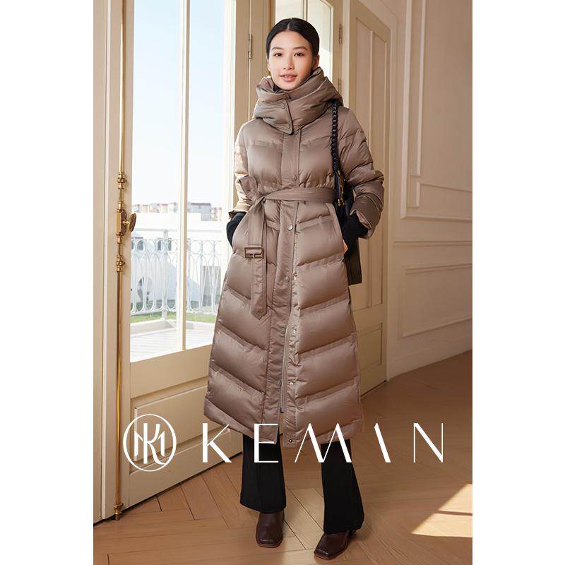 KEMAN珂曼女装收腰羽绒服女中长款过膝高端气质修身冬季新款加厚