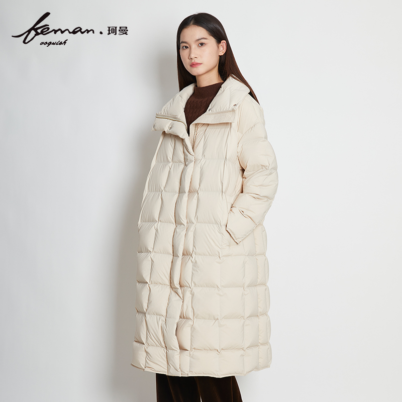 休闲简约中长款轻盈鹅绒羽绒服女