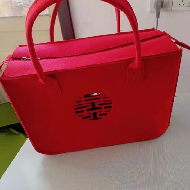 加盖拉链手提包生日满月糖袋宝妈手提收纳包结婚伴娘手提毛毡包女