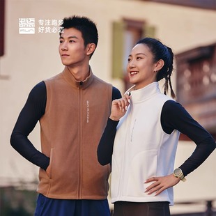 必邁運動搖粒絨馬甲男秋冬跑步防風(fēng)外套保暖上衣女加絨加厚坎肩