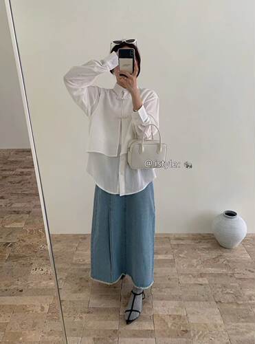 2024春季istyle韩版新中式国风拼接假两件衬衣长袖polo领衬衫女