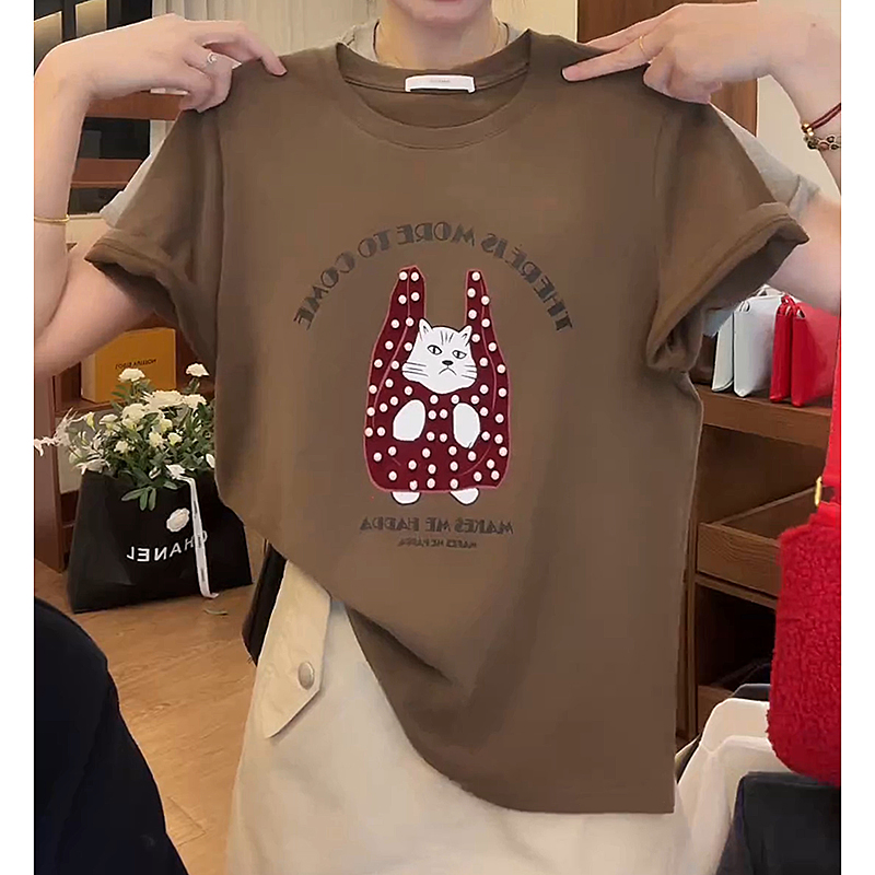 重工钉珠印花短袖t恤女2025夏季新款宽松显瘦女士半袖大码上衣潮