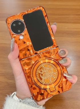 适用OPPOfindn2flip手机壳橙色新款N2Flip创意新年发财支架N3 Flip折叠屏电镀外壳Find N5硬壳防摔手链保护套