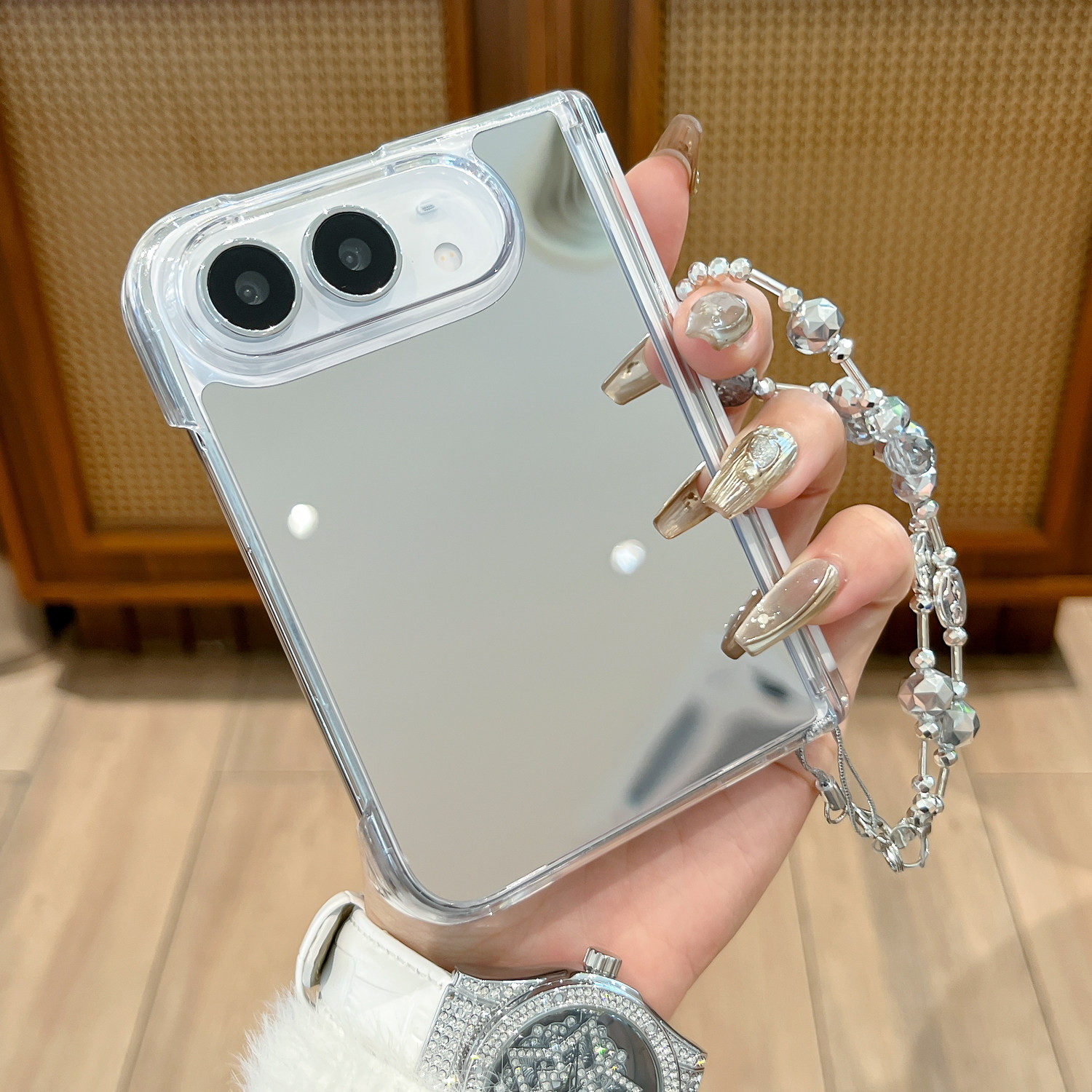 日韩创意镜子款适用iPhone Duo手机壳新款苹果Duo折叠屏全包中轴防摔外壳iPhone duo镜面个性女款手提保护套