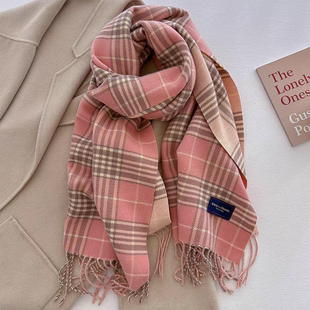2025秋冬季新款百搭英伦风红色格子围巾女加厚保暖围脖仿羊绒披肩