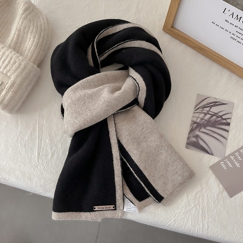2025新款秋冬季女羊毛混纺双面围巾韩版时尚加厚保暖针织毛线围脖