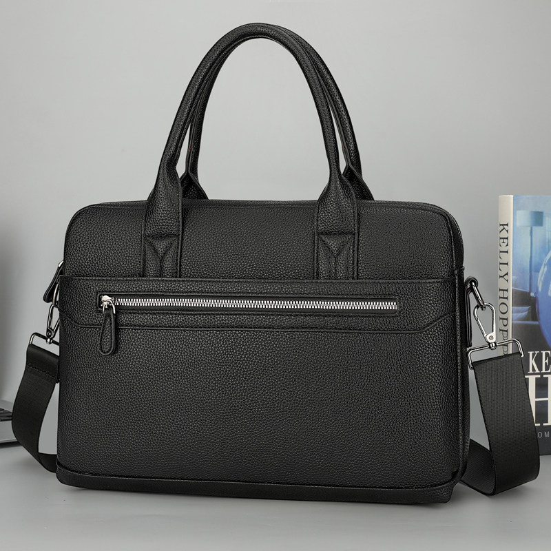 保罗男士手提包横款休闲斜挎包电脑包商务公文包会议包防震文件袋