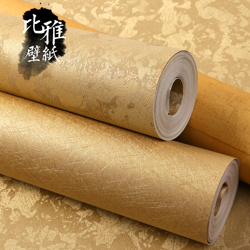 纯色金色墙纸金箔卧室客厅金黄色