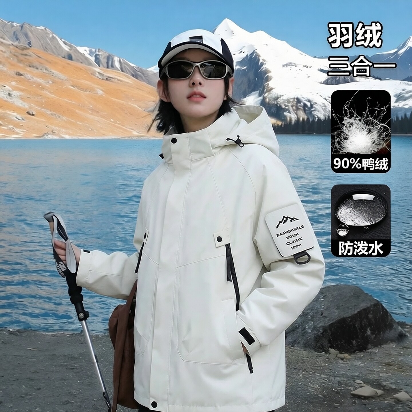 雪峰狼印羽绒冲锋衣女户外26新款防水外套小个子三合一滑雪羽绒服