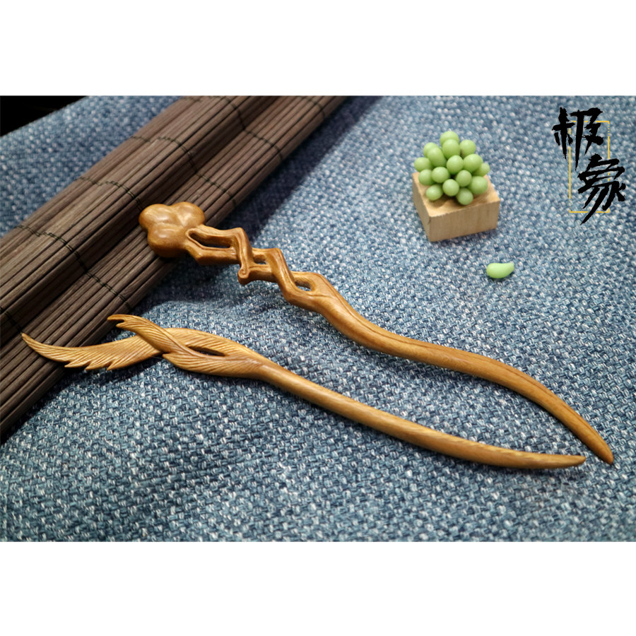 锦觅发饰锁灵簪寰谛凤翎手工制作绿檀木发簪香蜜沉沉烬如霜同款