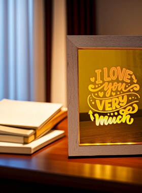 精雕耐用实木发光相框EnglishSaying英文励志USB LED摆件夜灯展灯