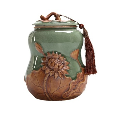 陶瓷哥窑一路连升茶叶罐茶叶罐