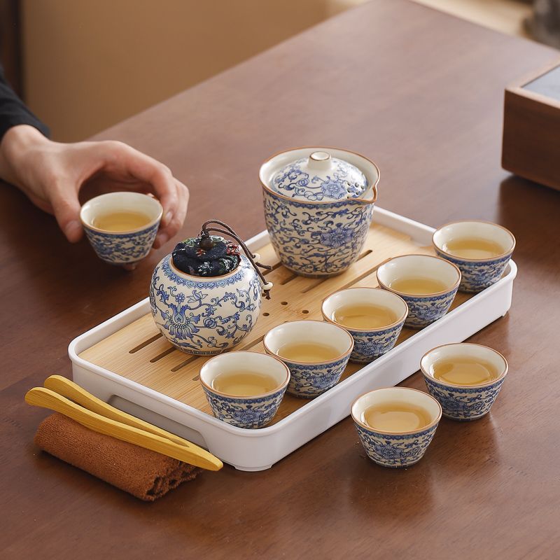 汝窑旅行茶具套装手抓壶盖碗家用