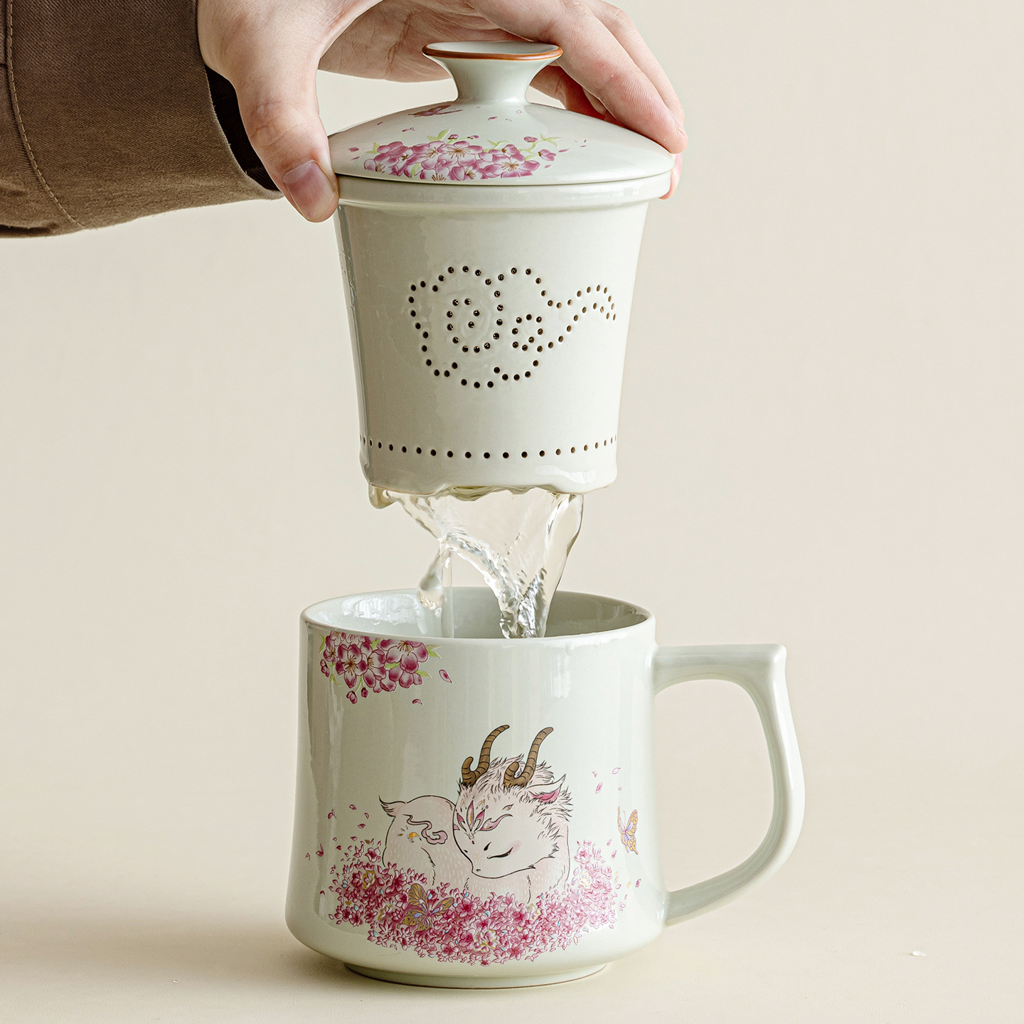 玻璃通用一鹿生花国风草马克杯