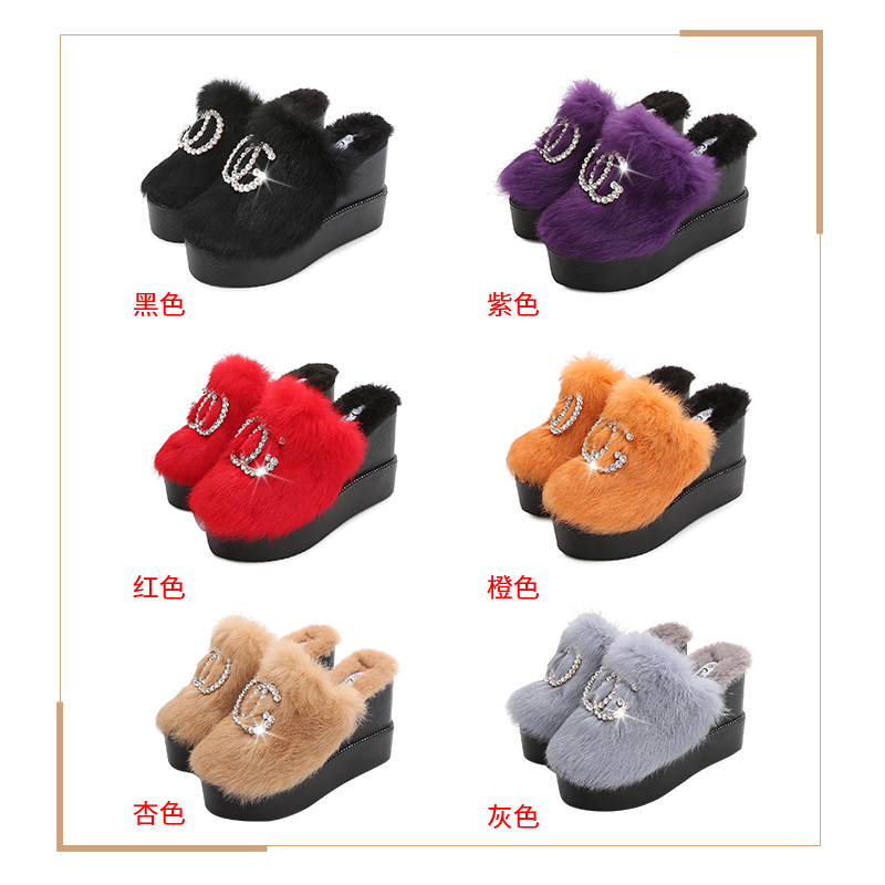 高跟水钻加厚保暖包头厘米半拖