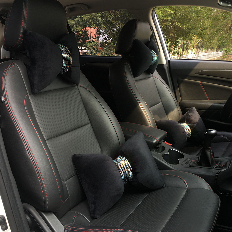 汽车头枕护颈枕车用时尚可爱烫钻