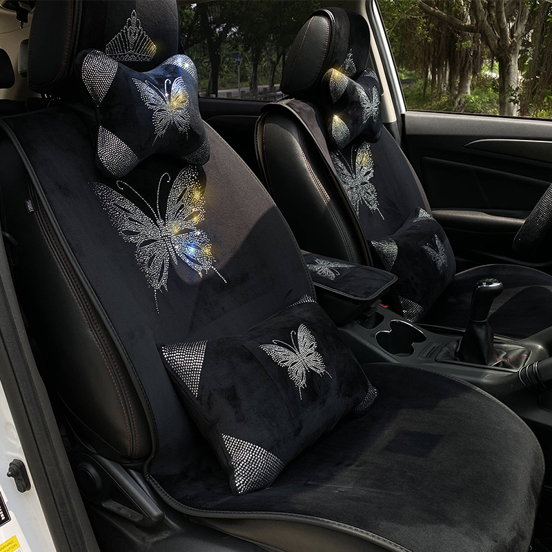 烫钻天鹅冬季短毛绒潮汽车坐垫