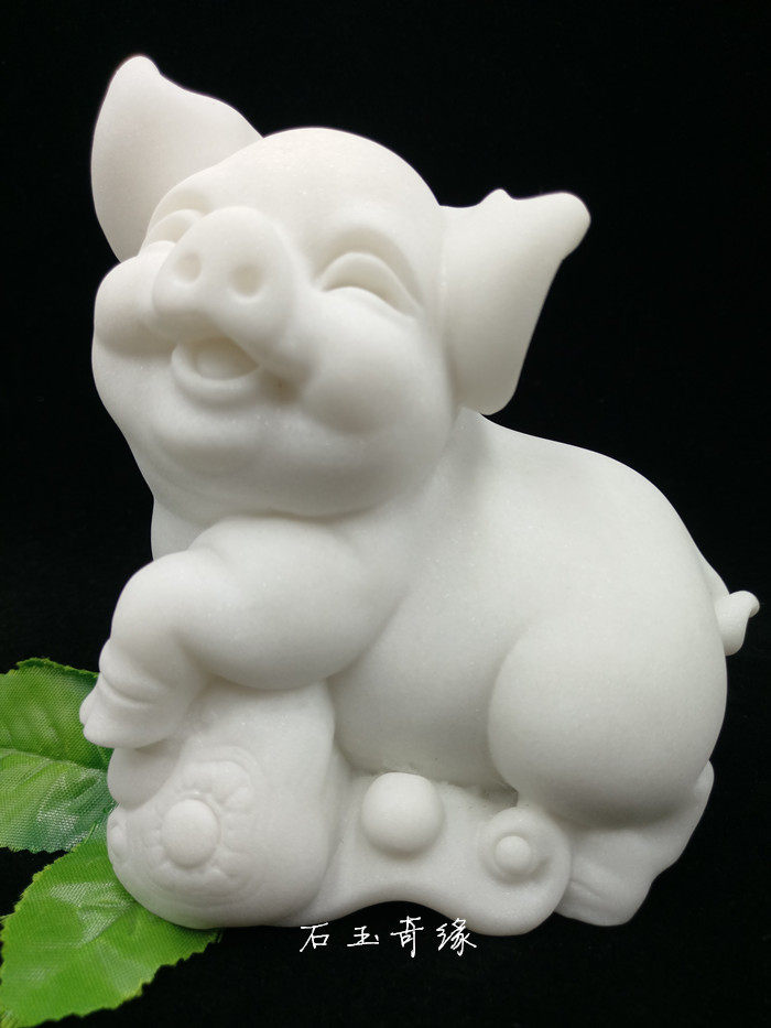 十二生肖猪汉白玉大足石刻石雕艺术品送礼书房办公室摆件家装饰品