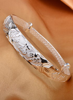 足银999.9四叶草福字银手镯