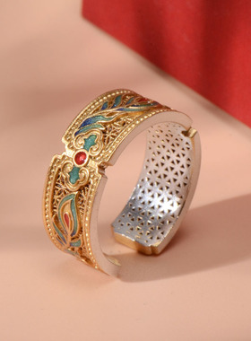 足银9999凤羽翎纹银戒指