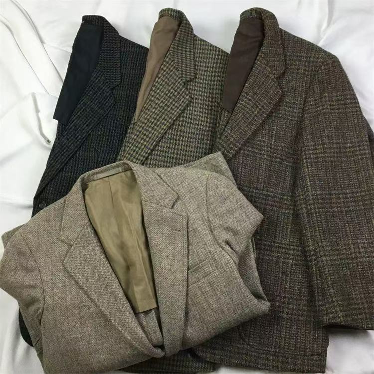 英伦复古格子粗花呢男西装