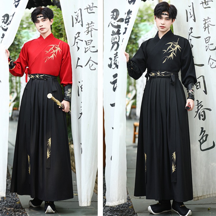 原创实拍汉服竹叶绣花国学中国风武侠风射箭民族风大码套装团队服