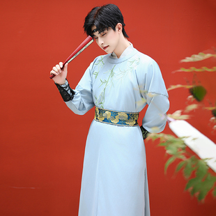 原创中国风明制汉服圆领袍长衫宋制大码男款武侠书生帅气学生古装