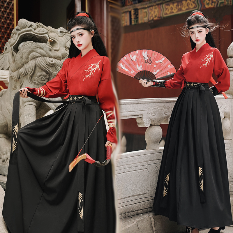 汉服竹叶绣花交领武侠风情侣CP装古风胖mm女大码射箭运动会日常男