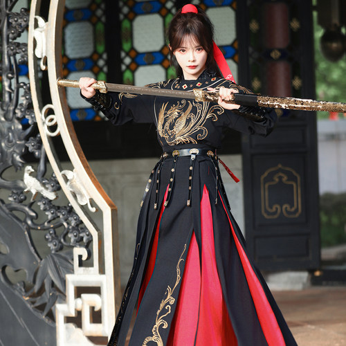 原创汉服秋冬红黑武侠风CP套装