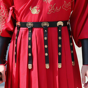 成人男女狻猊带蹀躞带明制革带腰带单扣搭圆领袍汉服腰带配饰饰品