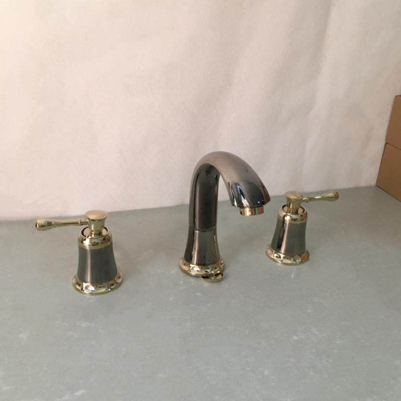 枪色三孔冷热分体洗脸盆冷热抽拉入墙式四孔水龙头 四件套开关