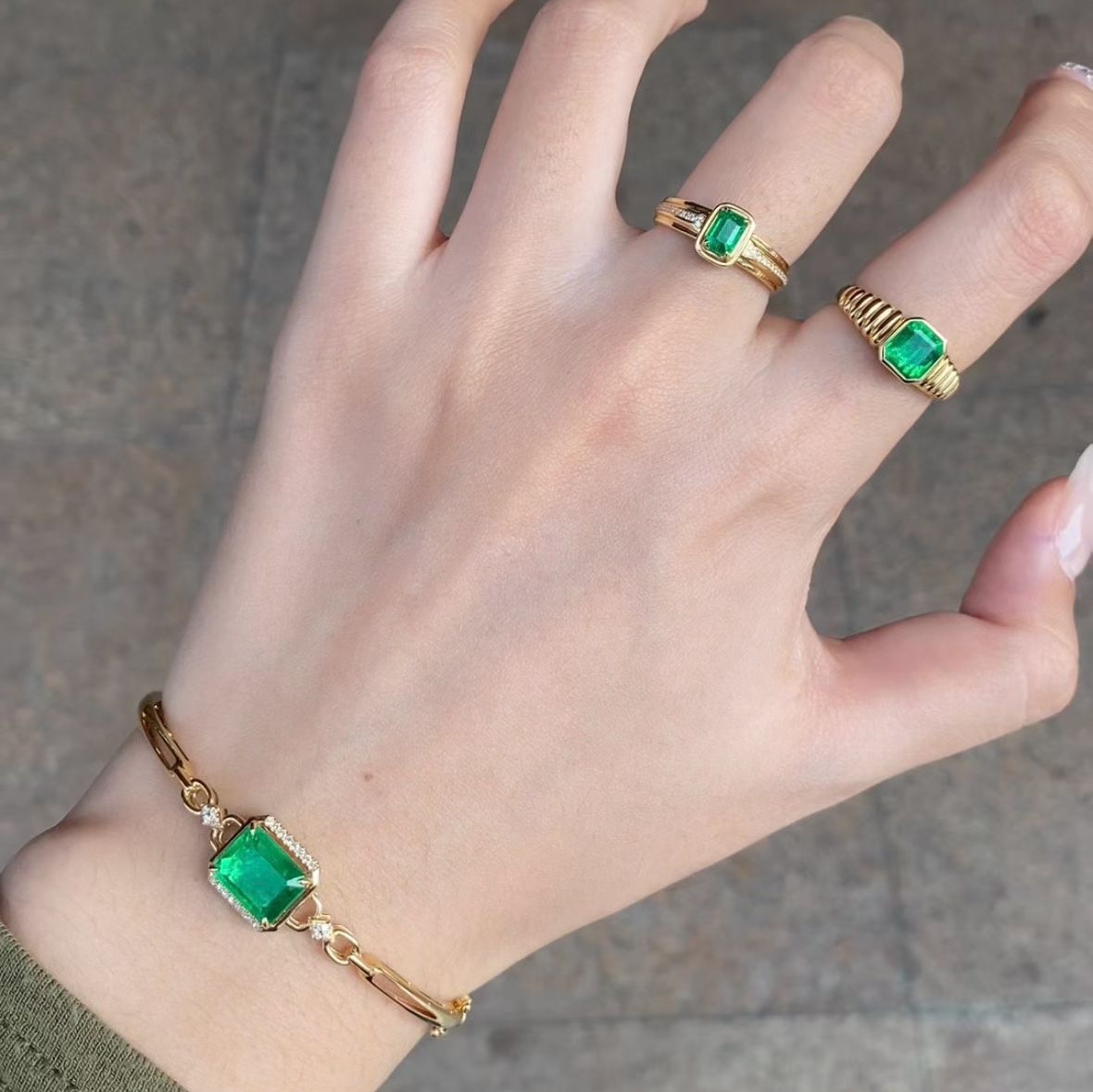 天然祖母绿戒指 手链 18k金钻石镶嵌 沃顿绿 配国际证书