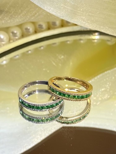 天然祖母绿戒指 18k金南非钻镶嵌 金框和银框两款可选
