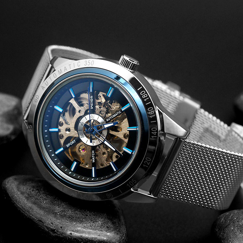Мужские автоматические механические спортивные часы-скелетон с тритиевой подсветкой