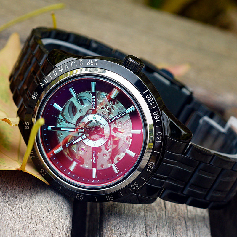 Мужские автоматические механические спортивные часы-скелетон с тритиевой подсветкой