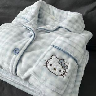 加绒加厚保暖珊瑚绒睡衣女款秋冬季甜美hellokitty可爱法兰绒套装