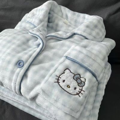 加绒加厚保暖珊瑚绒睡衣女秋冬季