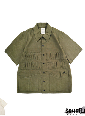 SONOFLOONG军事风宽松棉麻短袖衬衫潮日系KETCHUM SHIRT非VISVIM