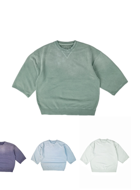 SONOFLOONG廓形水洗九分袖卫衣套头破洞毛边做旧长绒棉非VISVIM潮