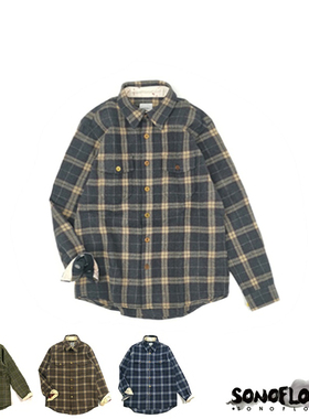 SONOFLOONG复古格子羊毛衬衫重磅毛呢美式咔叽衬衣男女秋冬厚RRL