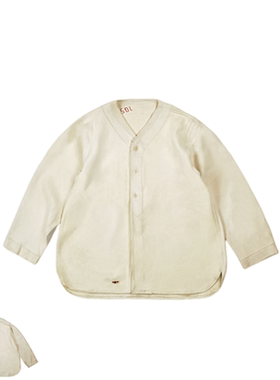 SONOFLOONG鹿皮无领衬衫复古咔叽内胆日系九分袖DUGOUT衬衣潮RRL