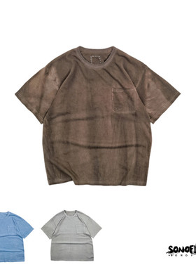 SONOFLOONG草木染宽松泥染复古短袖T恤蓝染tee休闲日系潮非VISVIM